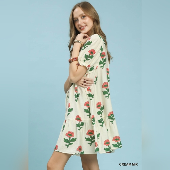 Umgee Floral Print Babydoll Dress - Picture 2 of 8